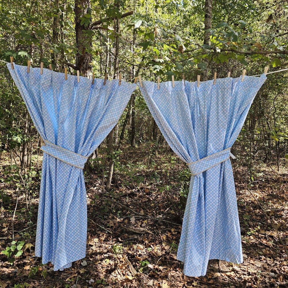 Vintage 1984 Lynn Hollyn Design Ducks Blue Cotton Curtain Set 120"x49"